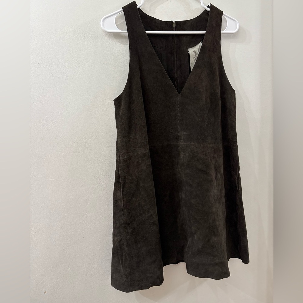 Vintage Free People Dark Brown Mini Dress - size small - 100% cow suede